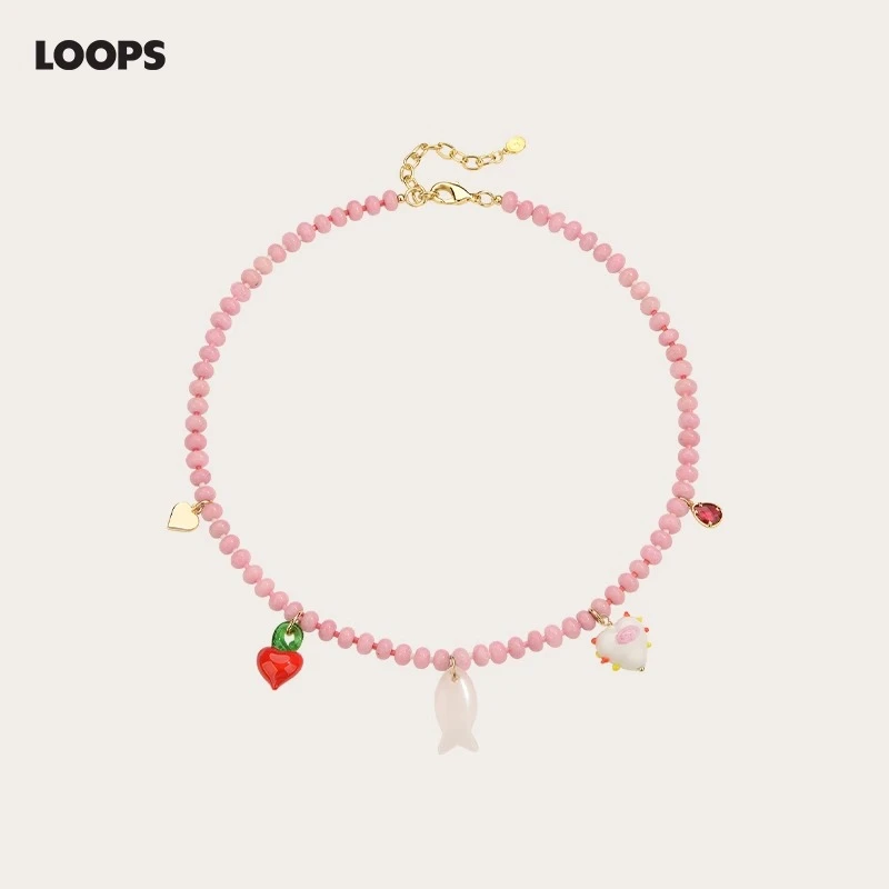 合金琉璃项链 CHEZ LOOPS珊瑚粉域项链 原创小众轻奢鱼琉璃串珠