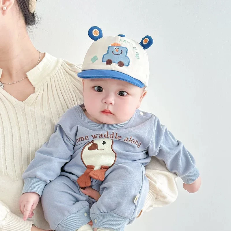 婴儿帽子可爱丸子小熊软檐鸭舌帽春秋婴幼儿男宝宝户外遮阳棒球帽