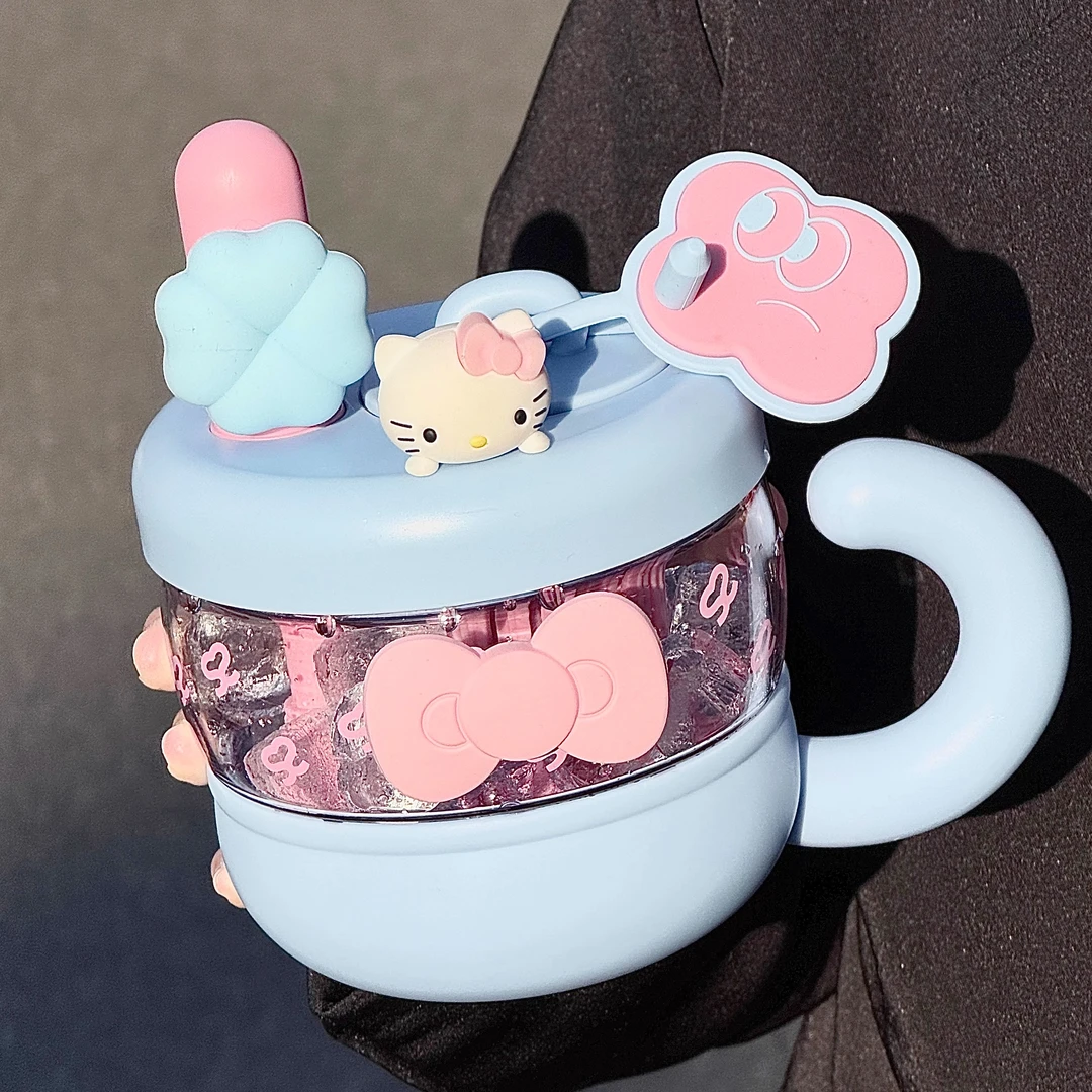 hellokitty水杯大容量可爱tritan杯子带吸管学生塑料杯茶水分离