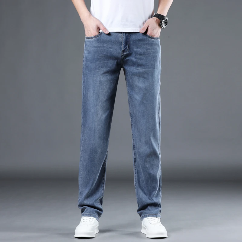 夏季新款天丝莱赛尔牛仔裤冰丝凉感男宽松直筒潮流轻奢长裤
