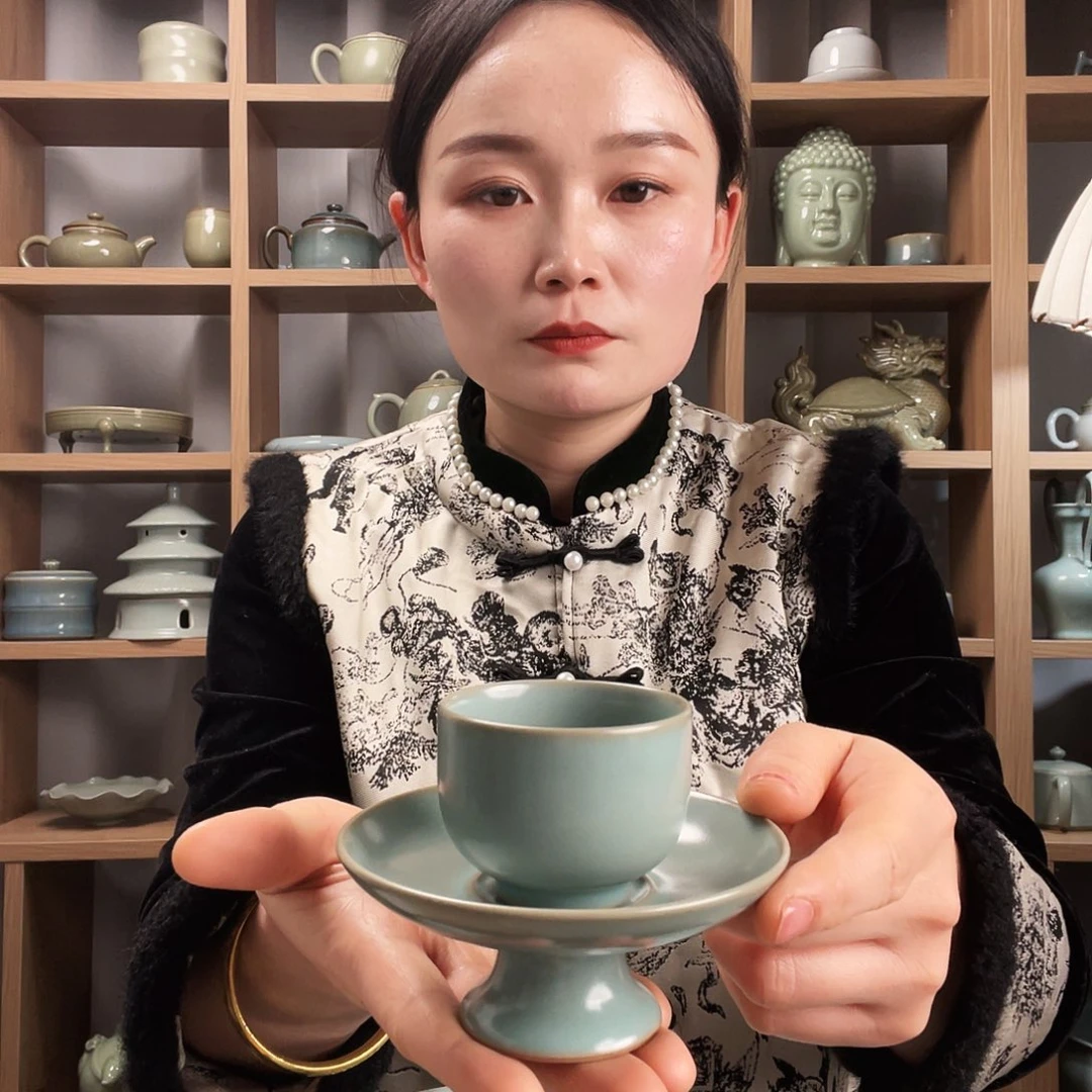 仿古釉水两件套杯孤品