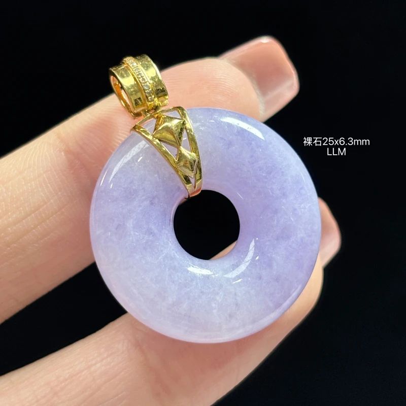 18K金镶嵌缅甸天然翡翠A货冰紫罗兰甜甜圈吊坠LLM（下单咨询客服）