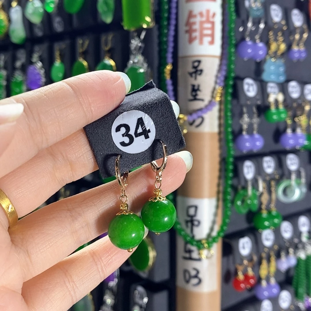 银S925镶嵌翡翠耳饰34