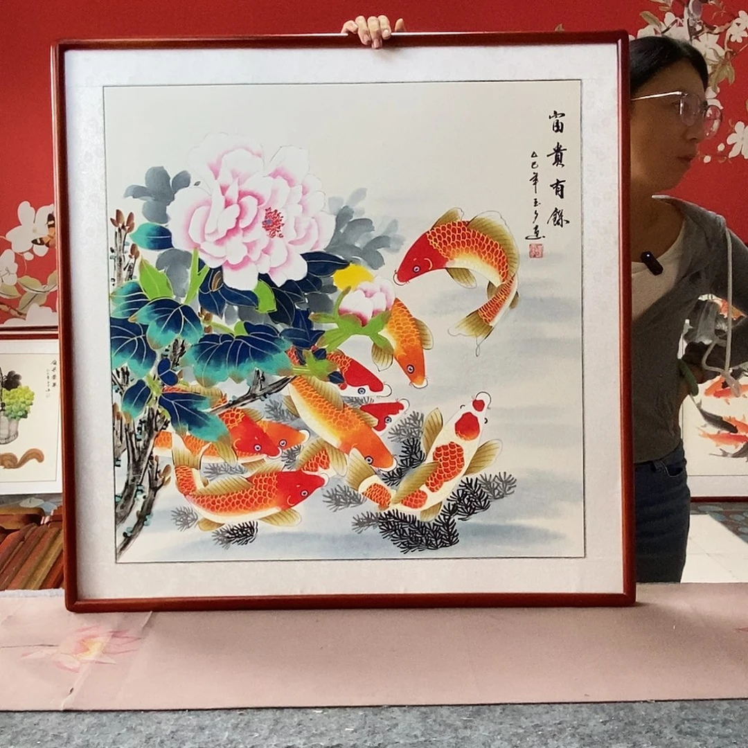 国画手写手绘国画作品带框包邮82✖️82