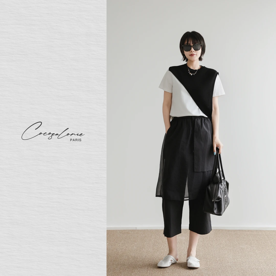 韩彬彬"裤裙"100棉夏日设计感假两件不规则时髦休闲长裤裙1900-2