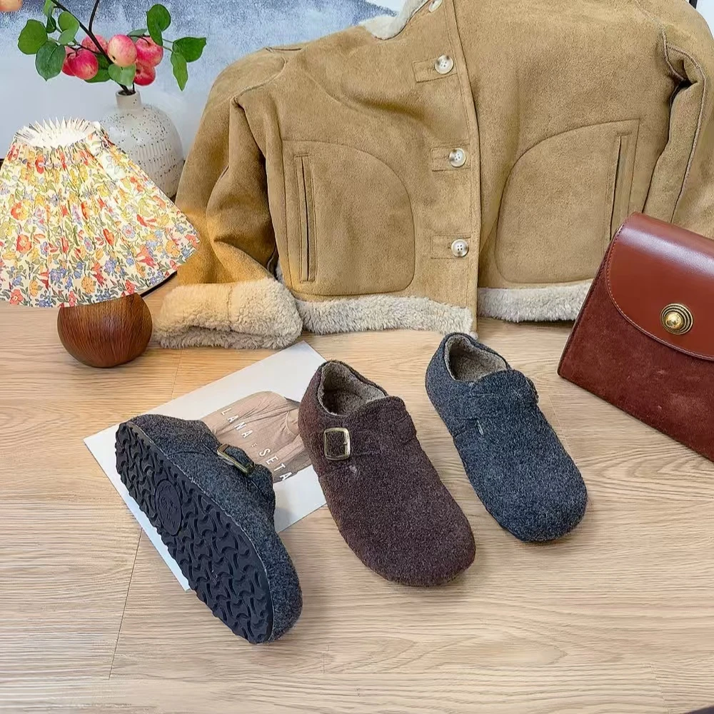 6608-6复古圆头一脚蹬加绒勃肯鞋