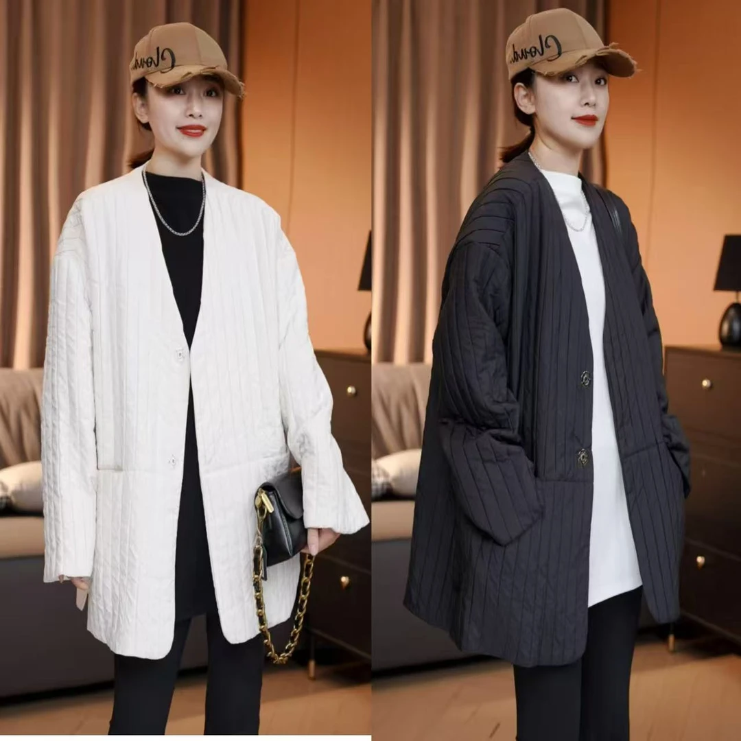 秋冬新款 欧货韩版宽松坑条显瘦薄款棉衣外套中上衣百搭时尚棉服