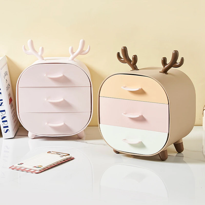 小鹿儿童发夹桌面文具收纳盒多层抽屉式学生可爱宿舍化妆品收纳盒