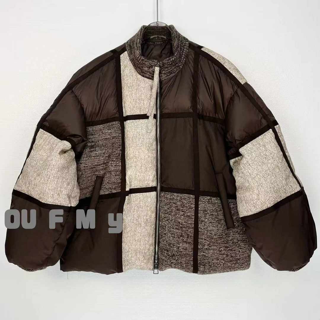 FY3607冬季新款立领拼接九宫格小众设计感韩版羽绒服