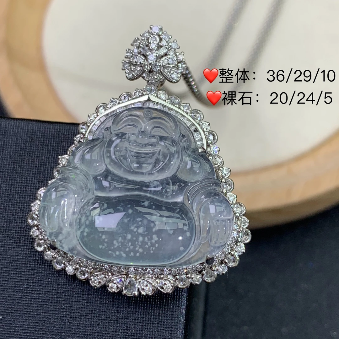 新品推荐·18K金高冰雪花棉佛公翡翠玉石缅A吊坠冰透意境感