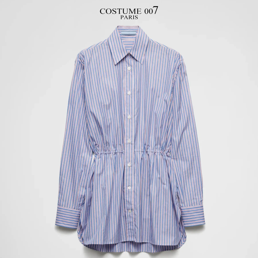 COSTUME007 高档时尚百搭舒适减龄小众高级感条纹府绸衬衫