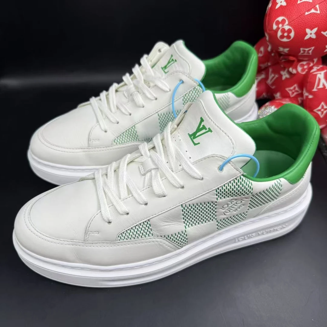 95新 LouisVuitton/路易威登 白绿棋盘格松糕鞋43欧码 olas158