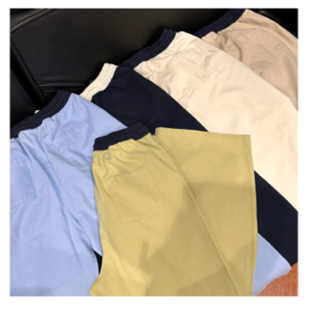 168-1811【啊喽】Y外贸订单撞色腰抽绳弯刀裤显瘦百搭斜纹棉工装