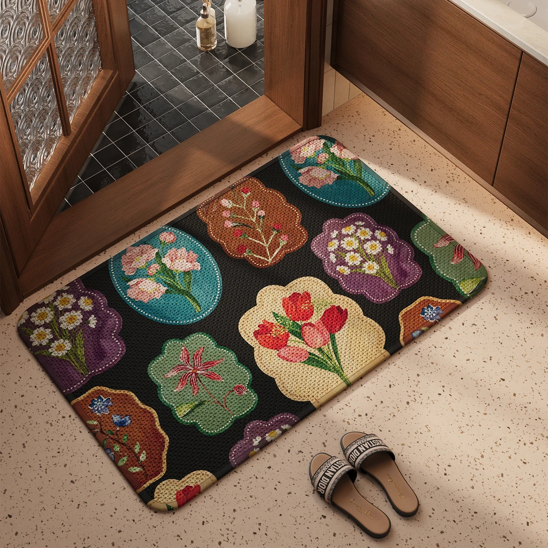 卫生间地垫浴室防滑垫子仿编织亚麻耐脏厕所门口吸水速干擦脚地毯