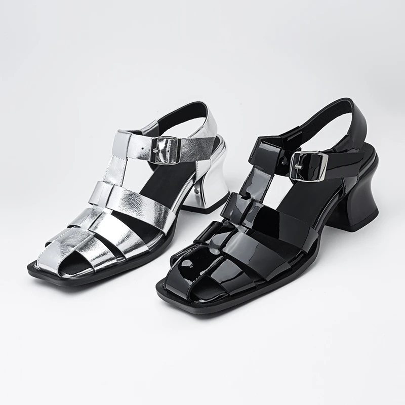 7cm高跟编织通勤罗马鞋时装凉鞋包头修面低帮凉鞋女F689-2