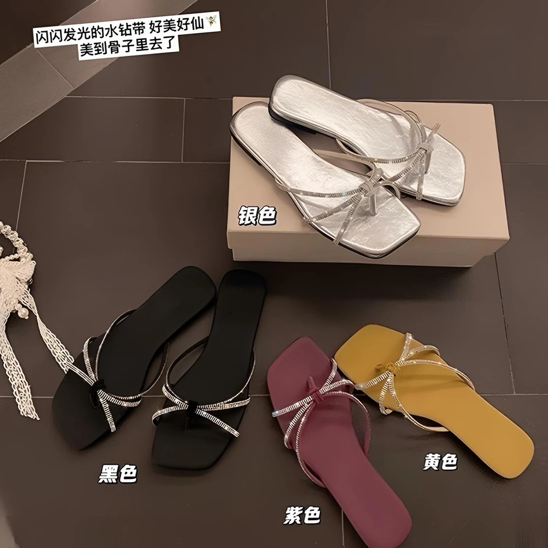 【苏茵茵同款】月光仙境~水钻细带夹趾平底人字拖鞋女凉拖外穿夏季