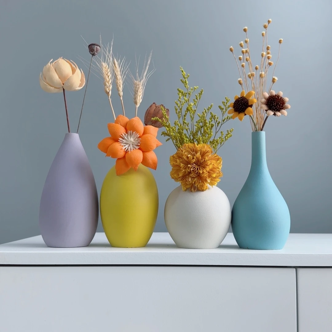 摆件陶瓷小花瓶摆件含花总高约20-30cm