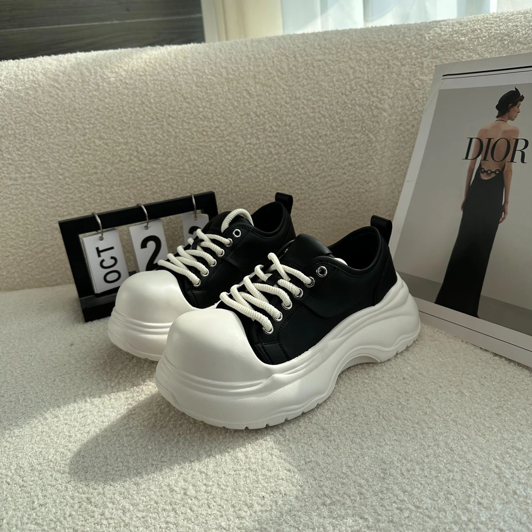 真皮丑萌米奇大头做旧脏脏面包小个子板鞋小白鞋厚底增高松糕鞋女