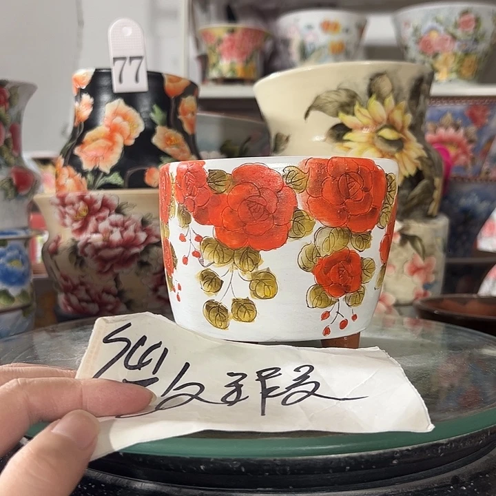 景德镇幸运花盆手绘韩式花盆