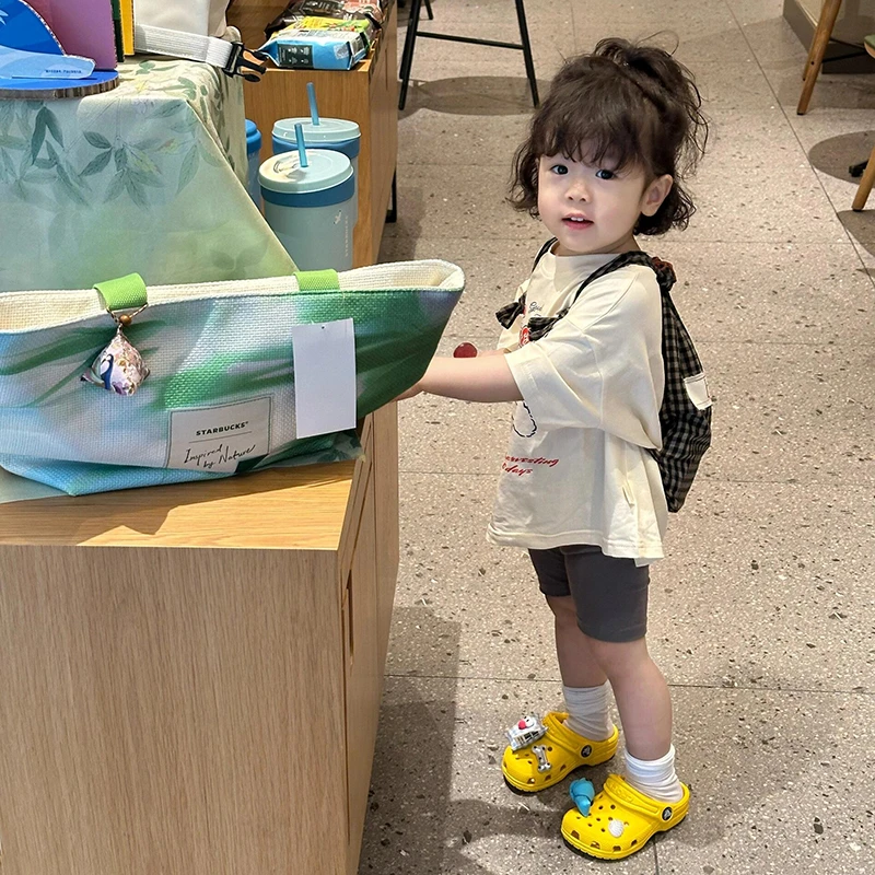 壹妈童装小女孩洋气韩范衣服女童装新款儿童风短袖杏色t恤短裤