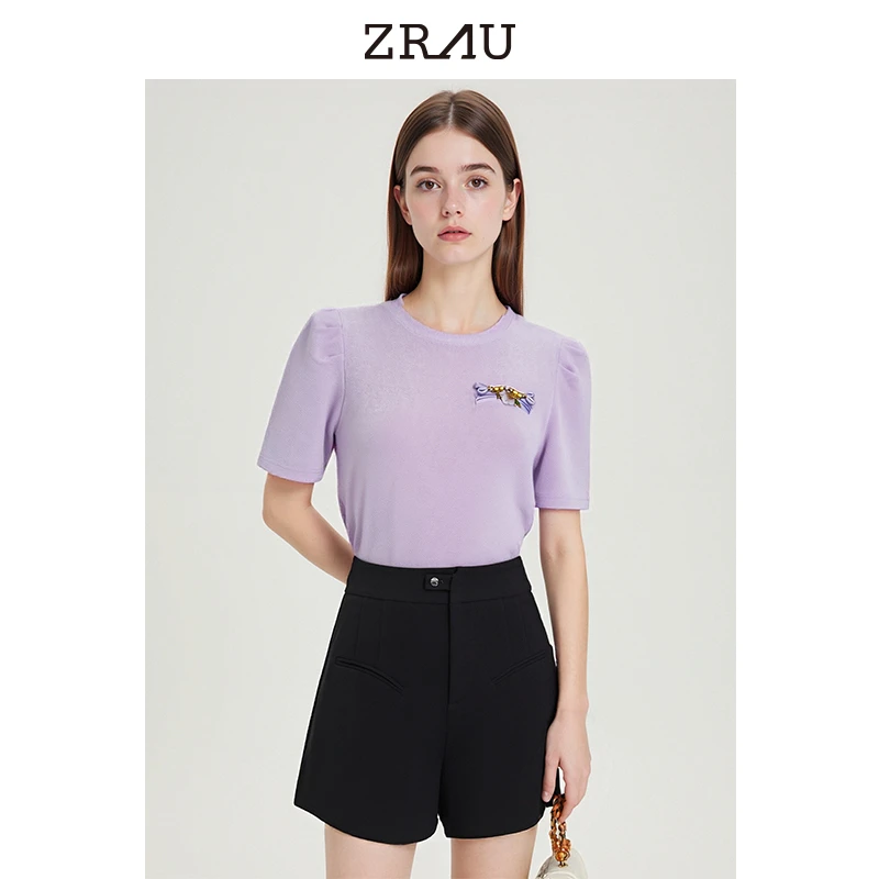 【高高甄选】ZRAU夏季上衣简约温柔风质感百搭短袖T恤Z1242A0032
