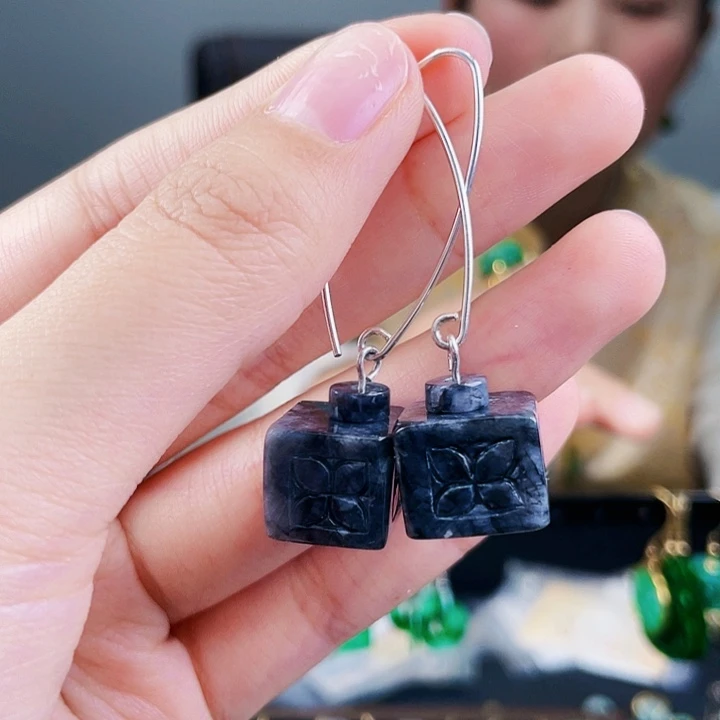 翡翠耳饰银S925镶嵌饰品