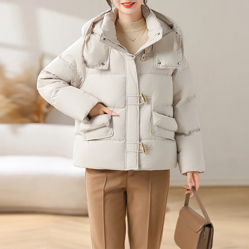 妈妈中长款羽绒服连帽女士冬季加厚保暖中老年大码外套女88182