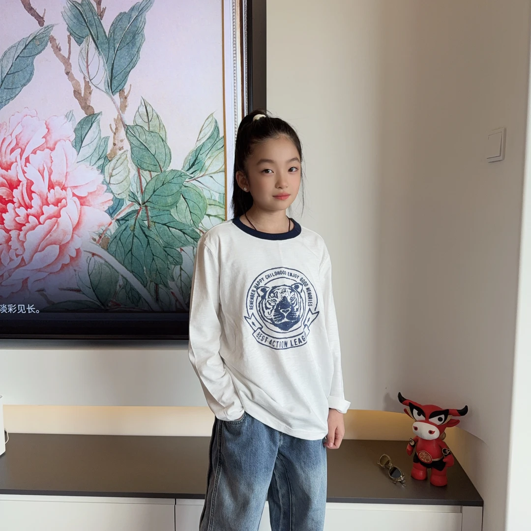 【闪闪家】2025秋季男女童开学季新款老虎头时尚百搭T恤