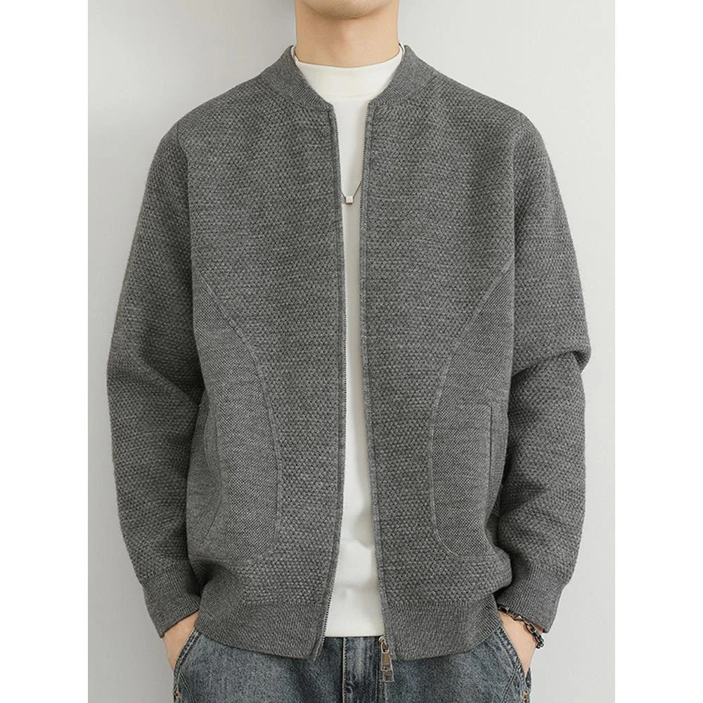 针织开衫外套男2025新款春秋季高端加厚毛衣男士棒球领夹克上衣服