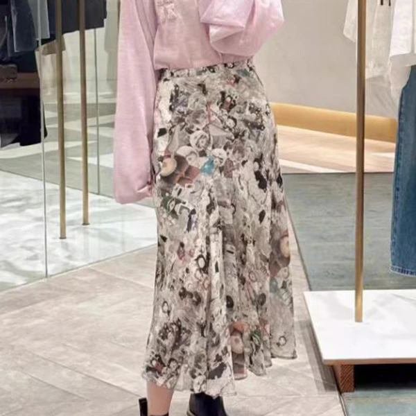 KS 2213-2024秋季新品百搭时尚卡通印花中长半身裙女