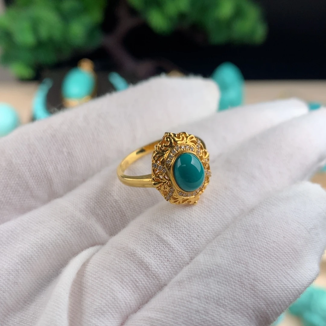 【闪购商品】绿松石女戒18K金镶嵌