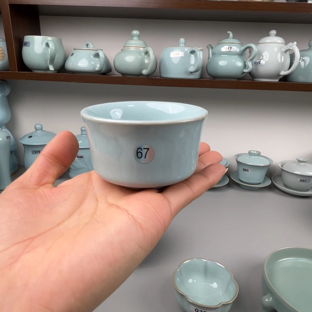 摆件陶汝瓷将军杯支钉烧天青釉孤品特价