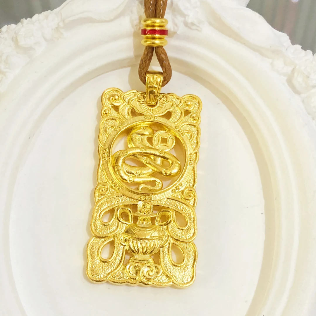 足金999生肖吊坠蛇牌古法精美国潮手工平安如意本命年