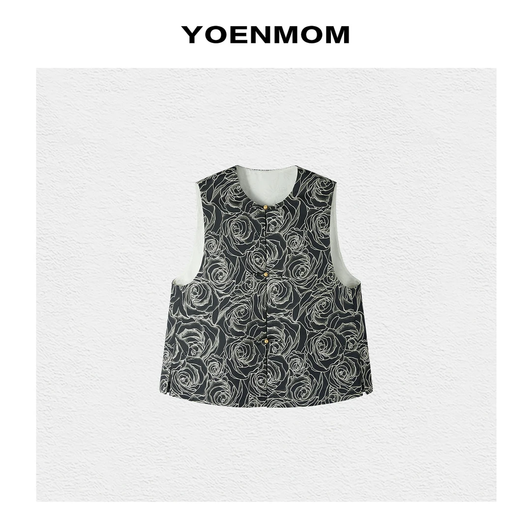YOENMOM·墨韵玫瑰2025早春新品 国风立体肌理感提花高级中式马甲