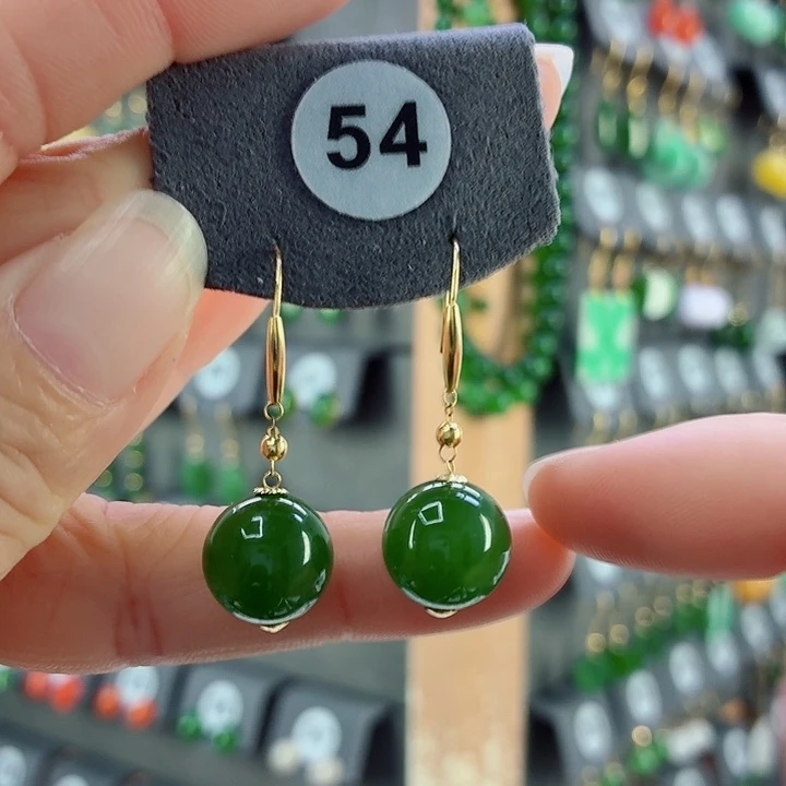 和田玉18K金镶嵌耳饰