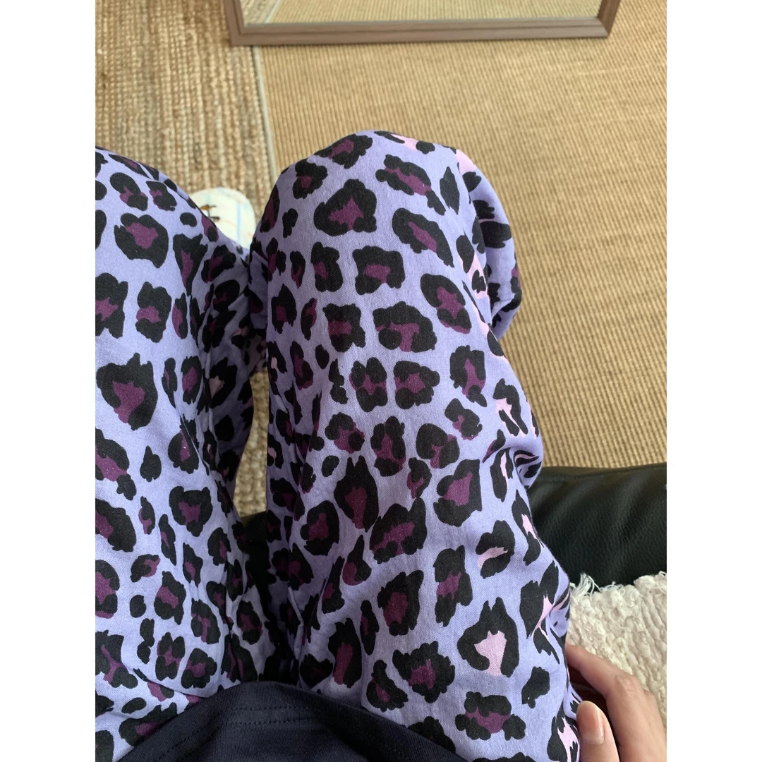 紫色豹纹遛弯裤睡裤女夏季2025新款大码透气亲肤直筒裤家居裤外穿