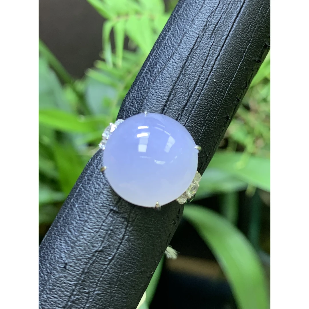 紫罗兰蛋面戒指天然翡翠A货裸石：14.6*9.3mmA03827气质镶嵌满色