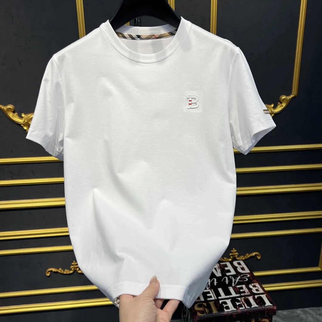 圆领短袖夏季男士拼接宽松T恤男士宽松简约半袖男装百搭潮流