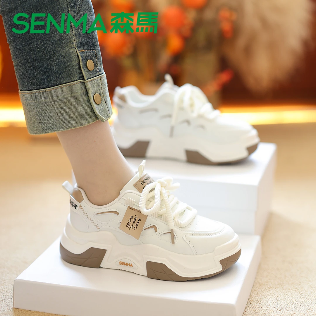 SENMA/森马2025新款百搭小白韩版厚底网红时尚潮流厚底老爹鞋女