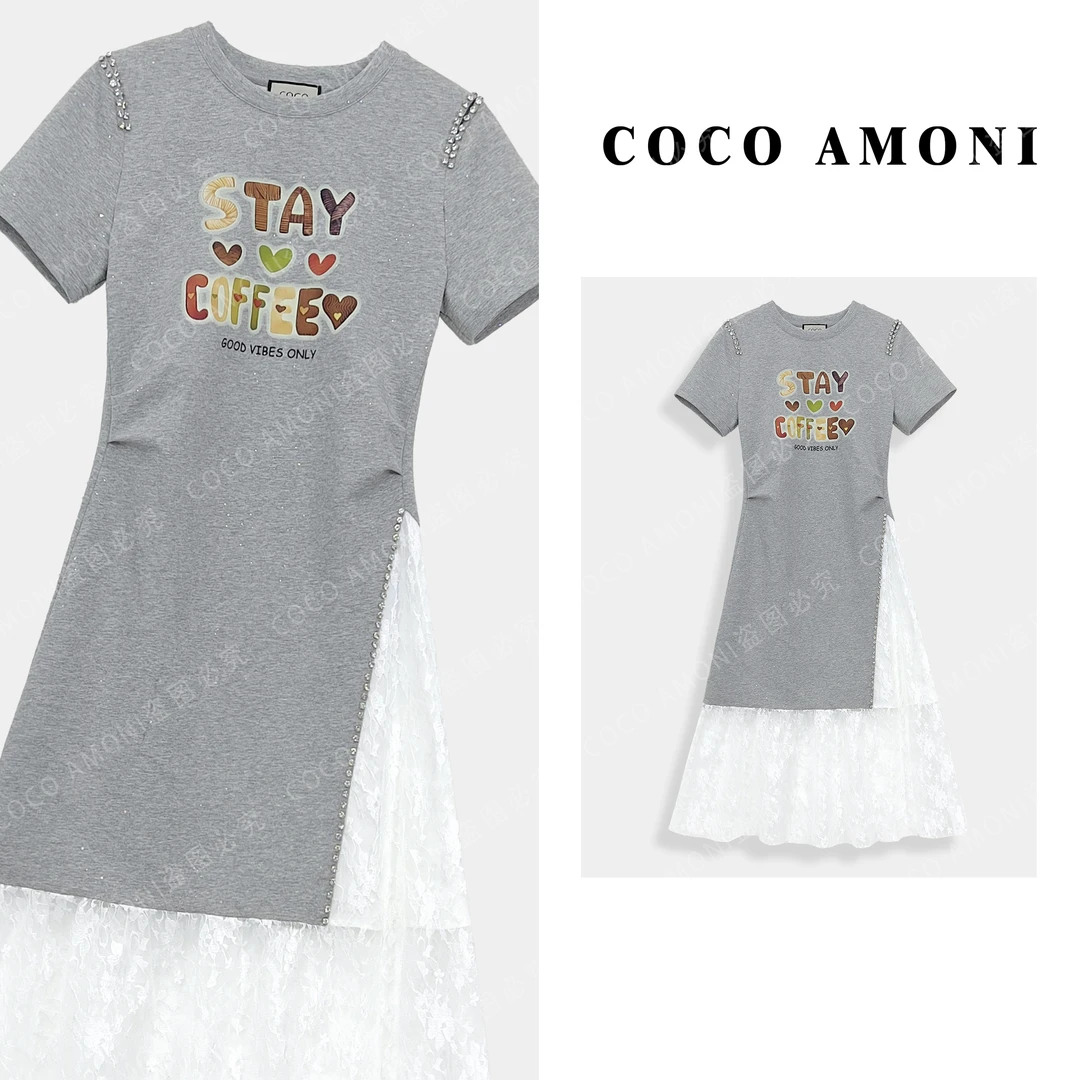 新款夏日休闲印花设计感重工拼接时尚收腰显瘦气质连衣裙AC510