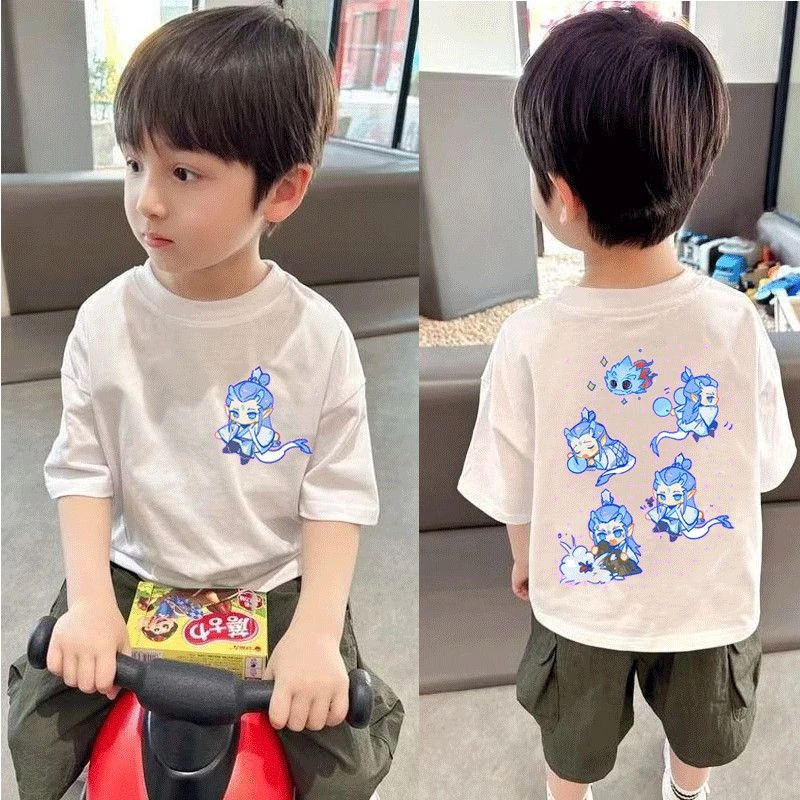 童装敖丙新款搞怪小中大卡通夏季男女儿童T恤圆领纯色短袖宽松