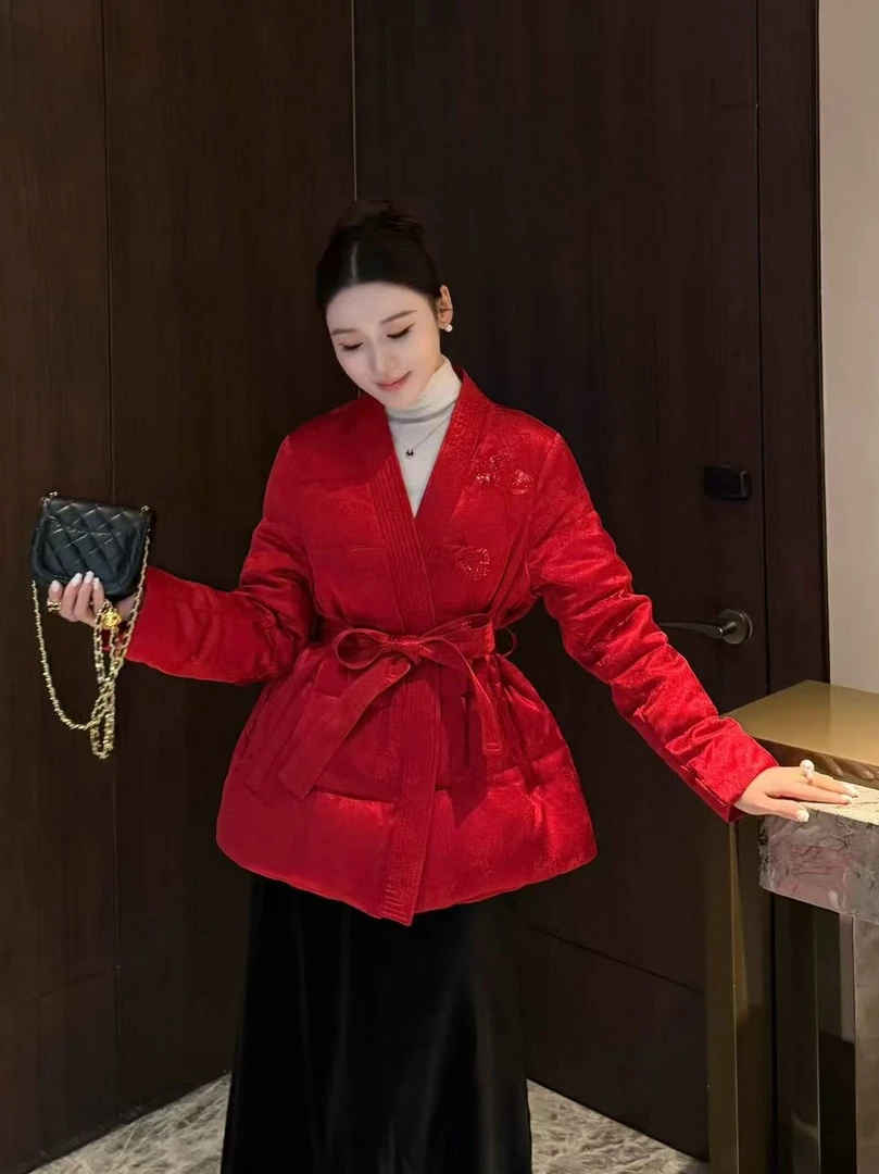 淑雅阁服饰  网红法式设计宽松型拼接冬款时尚百搭25739