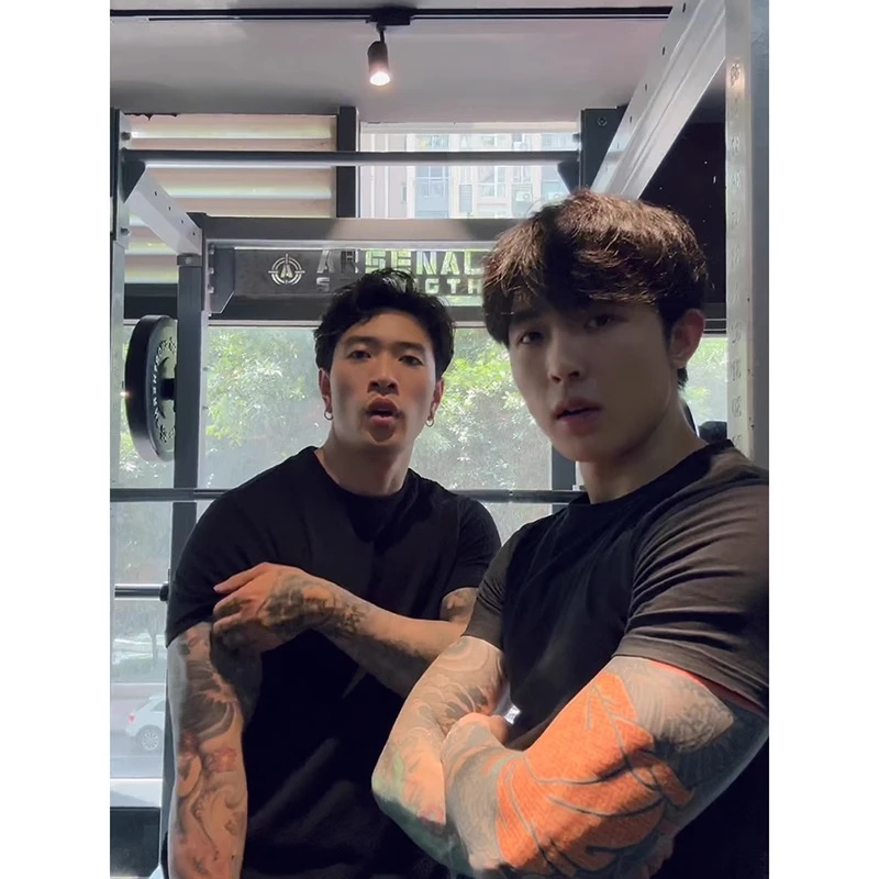 美式索罗娜收袖口t恤男款夏季重磅小领口修身显肌肉短袖正肩上衣