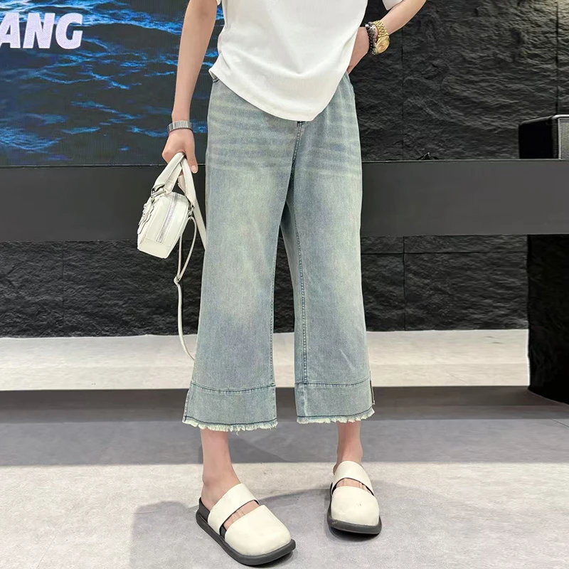 大码裤子女款胖mm显瘦七分牛仔裤女大腿粗屁股大春夏季2025年新款