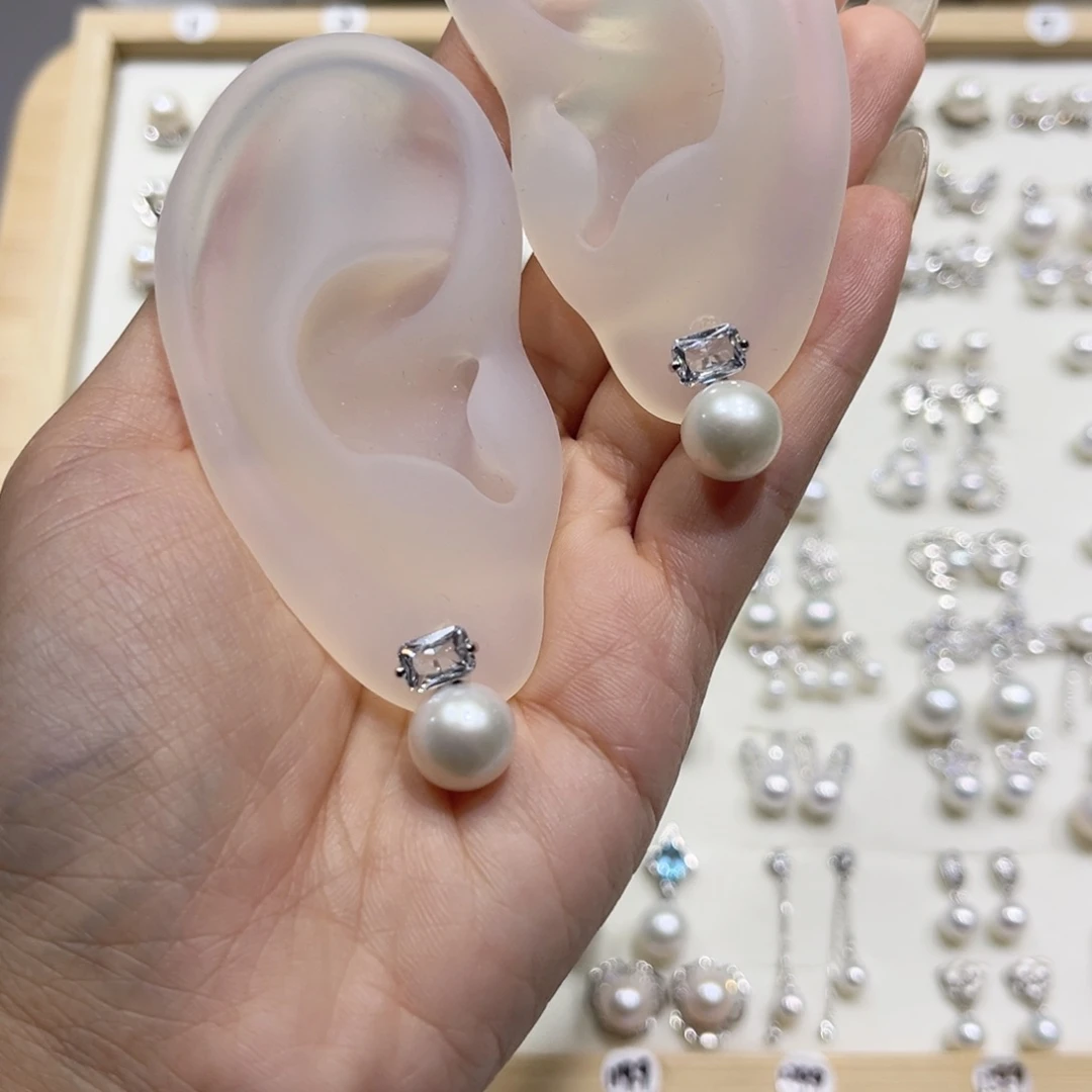 银S925镶嵌耳饰淡水珍珠