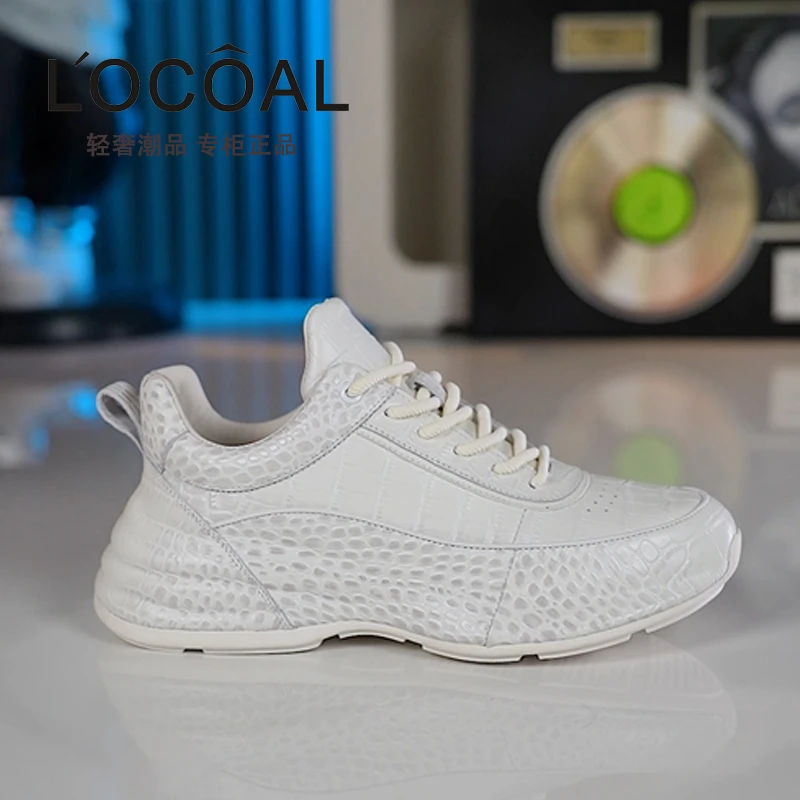 【私人高端定制】手工真皮男鞋鳄鱼纹头层牛皮时尚增高休闲鞋小白鞋