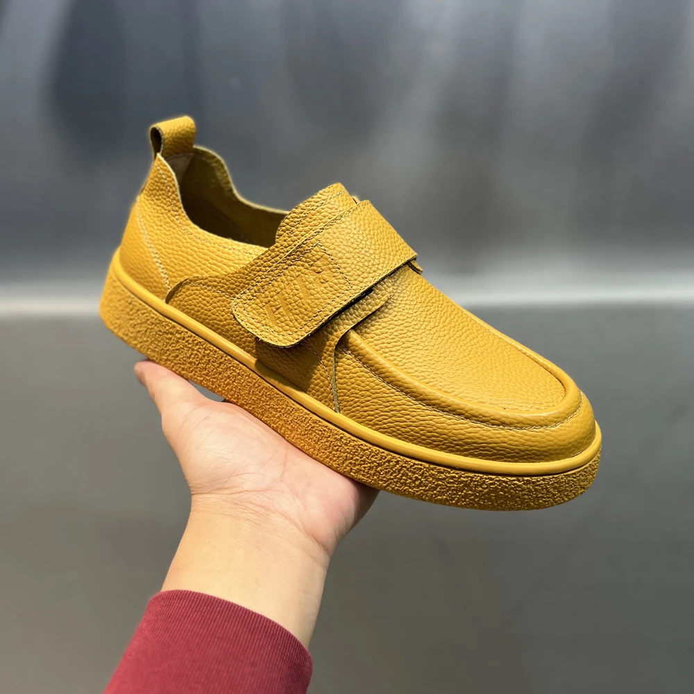 头层牛皮真皮魔术贴皮鞋2025早春新款时尚百搭舒适男士潮流休闲鞋