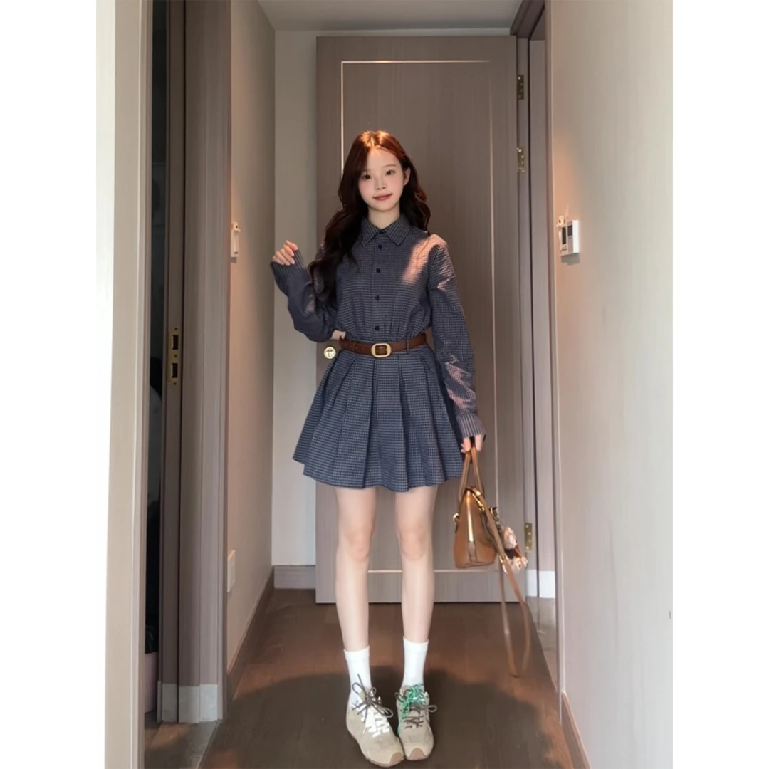 【清清】金川川 巴赫乐章 韩系设计高级感收腰显瘦衬衫百褶连衣裙