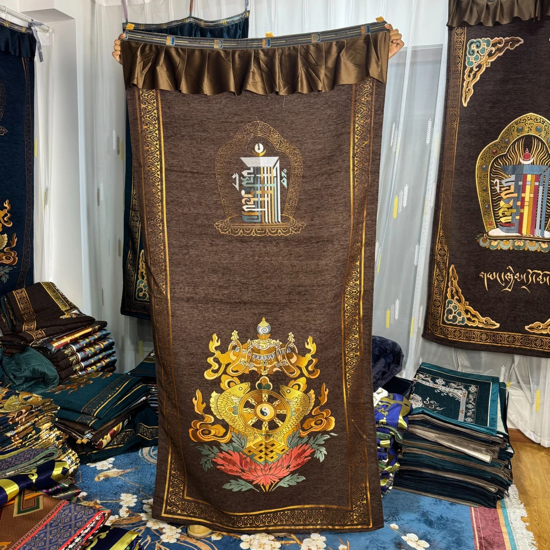 藏式经典吉祥八宝图案款门帘加棉秋冬防风保暖刺绣图案可水洗