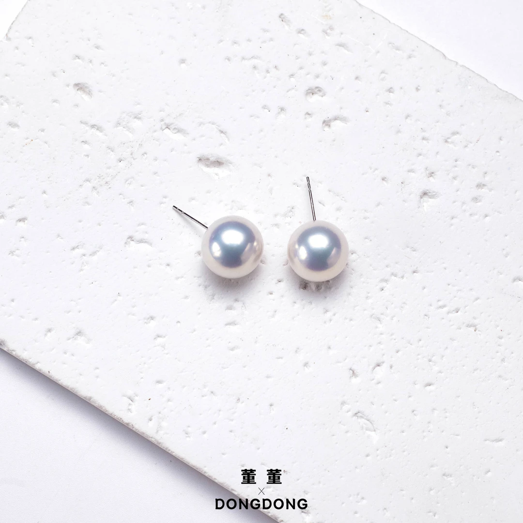 DDX708-1【董董】[冰魄玫瑰]天然珍珠耳钉/11-12mm/G18K